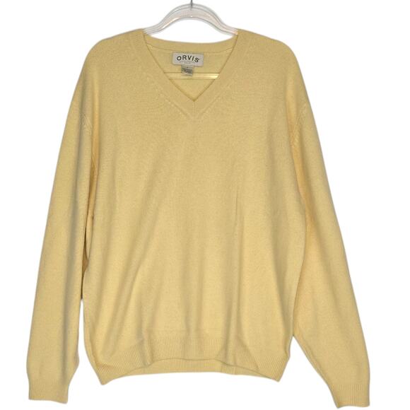 Orvis Men’s V-Neck 100% Cashmere Sweater Light Butter Yellow Size Large - Picture 1 of 6